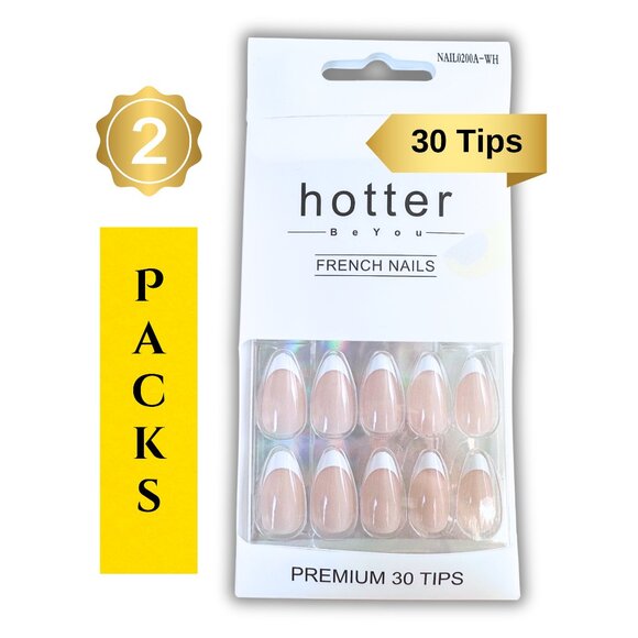 French Tip Almond Press On Nails 2 Pack - Picture 1 of 4